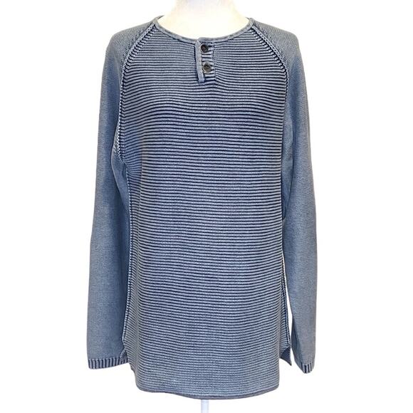 CARBON 2‎ COBALT Blue Cotton Denim Look Pullover Waterman Henley Sweater Size M - Picture 1 of 10